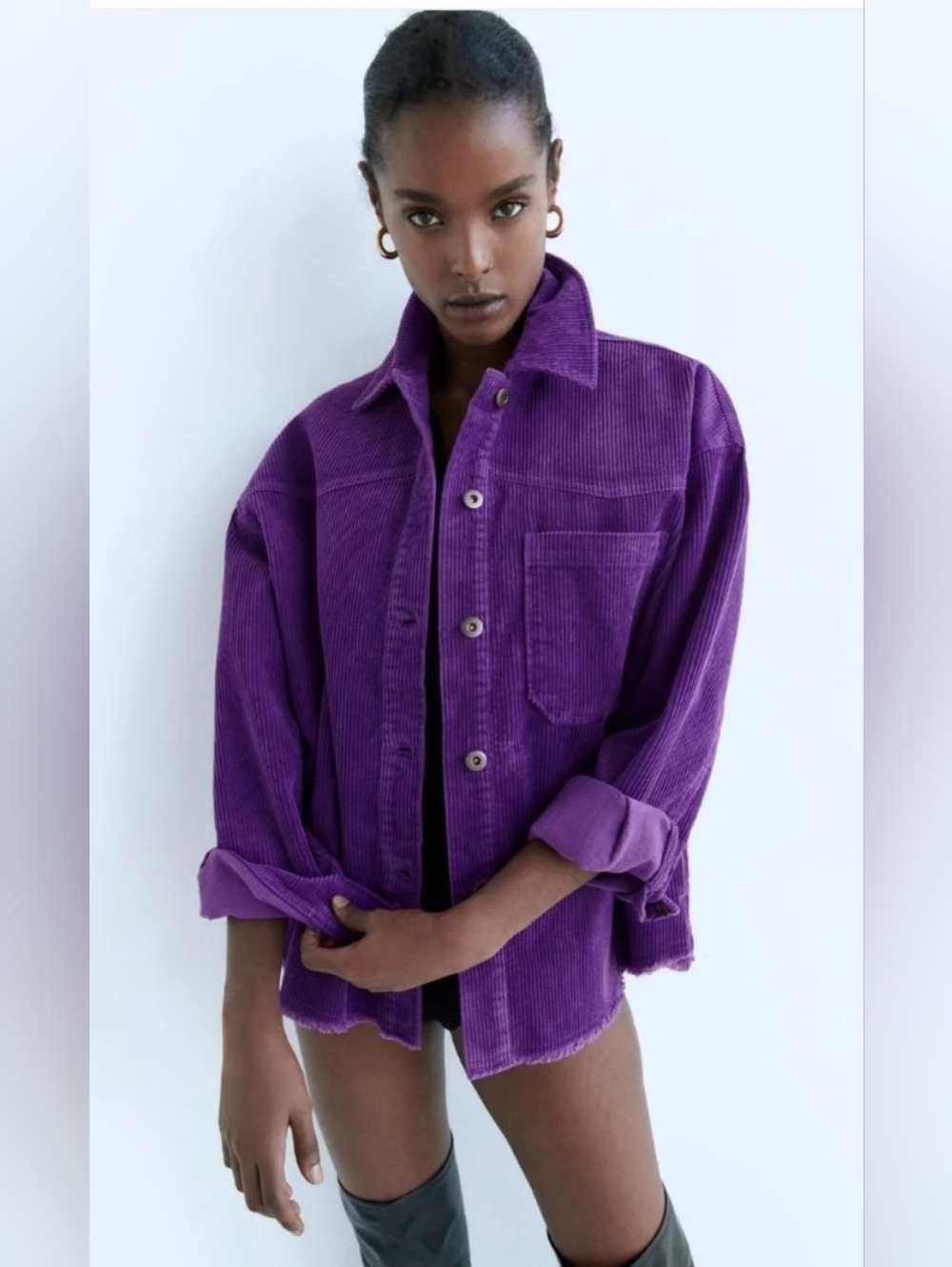 Zara Purple Corduroy Shirt Jacket In Size Medium